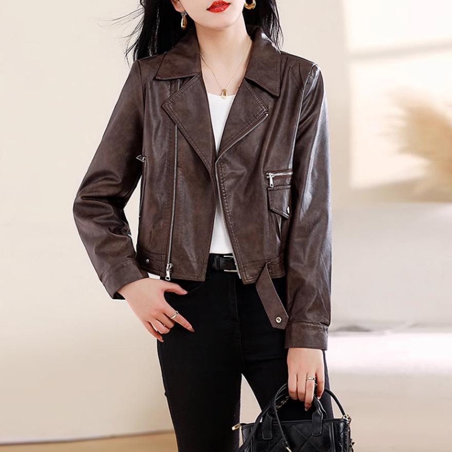 

Весенне-осенняя новая кожаная куртка женская короткая мотоциклетная одежда модная повседневная маленькая кожаная куртка тренд XXL