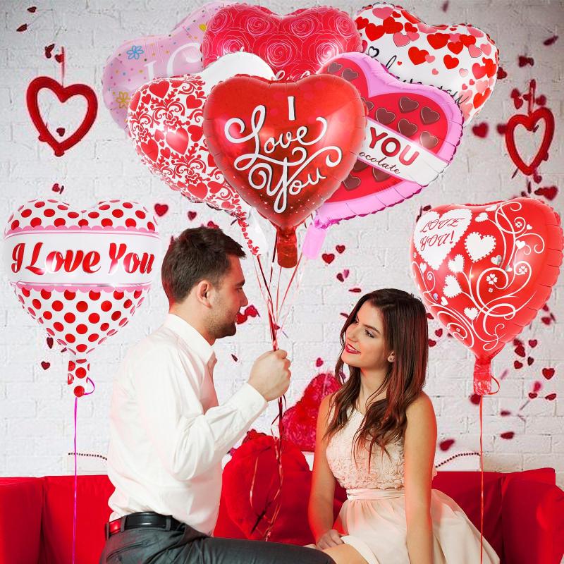 10pcs Random Love Valentine's Day 18-inch Foil Heart-shaped I Love You Balloon Set For Wedding Engagement Party Decoration