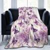Lavender Butterfly Floral Pattern Blankets Flannel Sofa Throw Blanket Super Soft for Home Bedroom Outdoor Throws Bedspread Quilt
