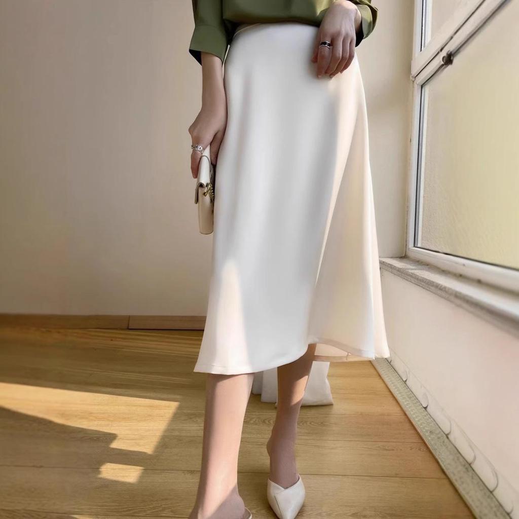 Women's Summer Mulberry Silk High Waist A-line Midi Skirt