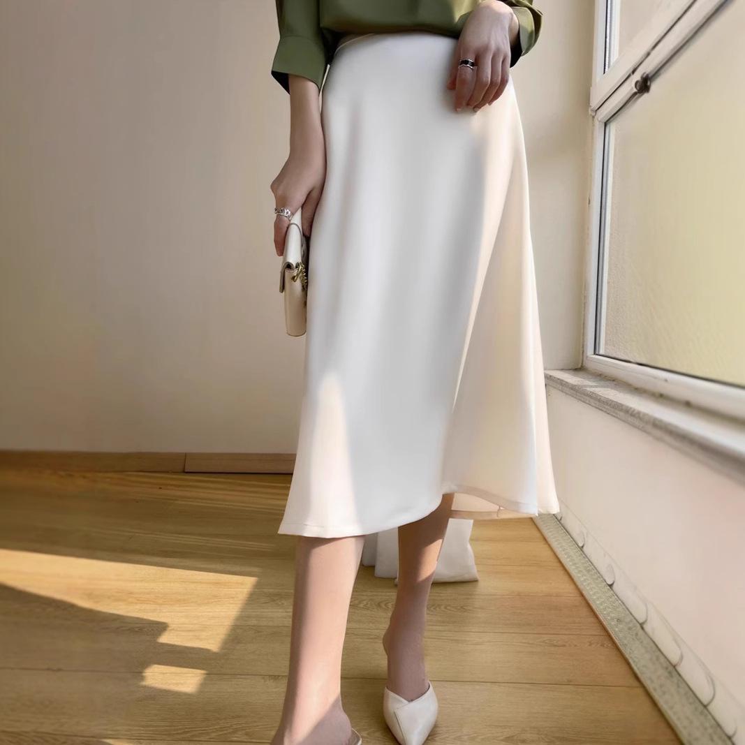 

Women s Summer Mulberry Silk High Waist A-line Midi Skirt L