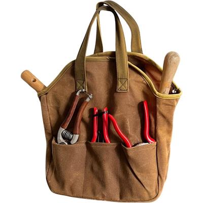 Heavy Duty Garden Tool Tote Bag With 6 Interior Pockets 3 Exterior Wide Opening Organizing Hand Tools
