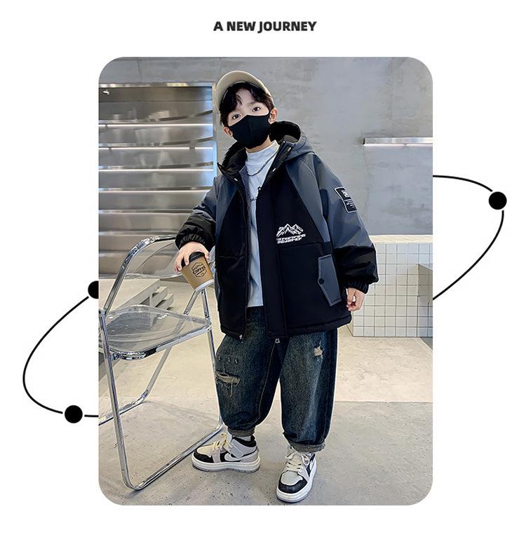 Boys' 2025 Winter Hooded Cotton Parka: New Style Fleece-Lined Coat for Autumn and Winter