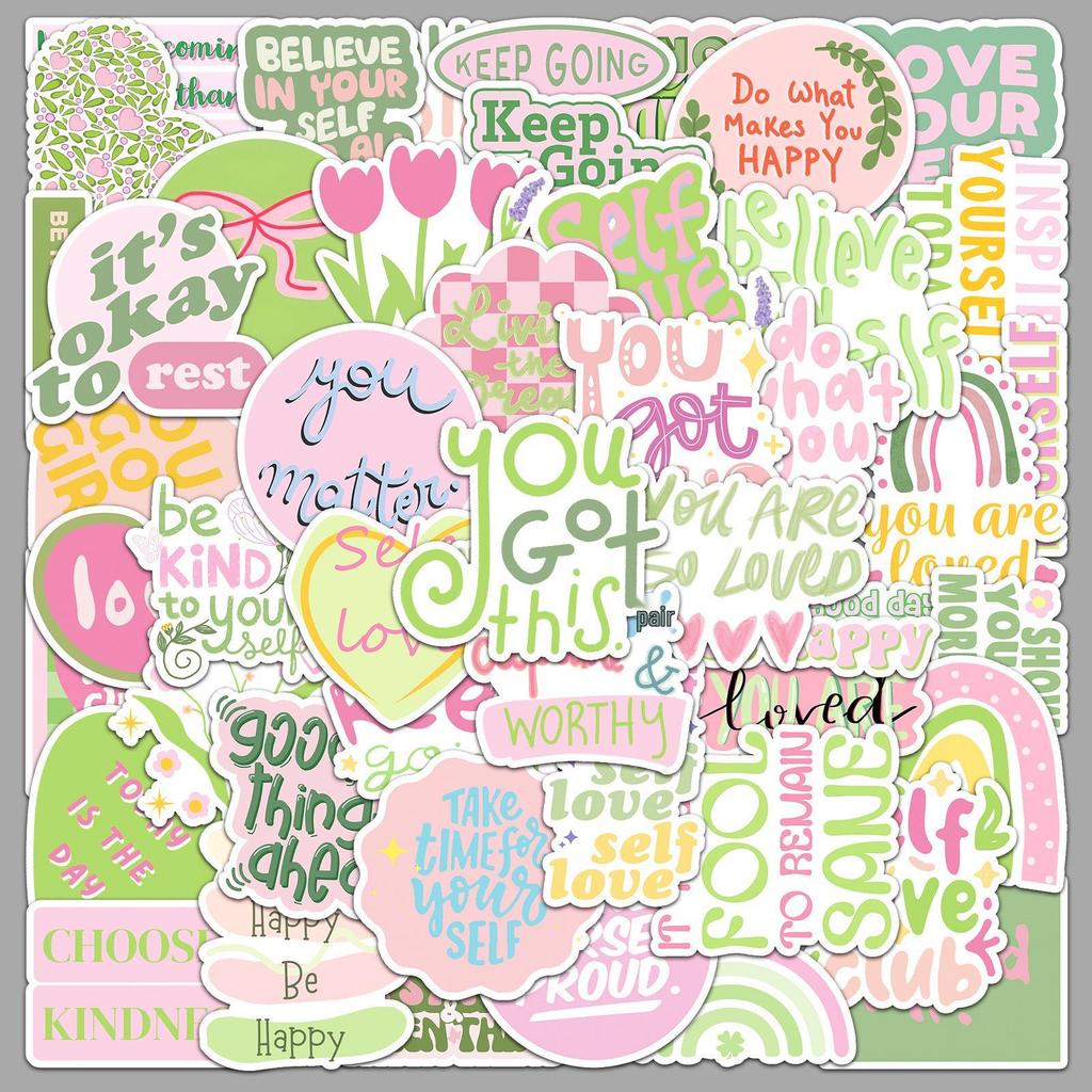 50 Danish Pink Inspirational English Graffiti Stickers for Phone Cases & Notebooks