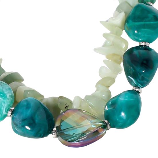Doppellagige Kieskette, Halskette mit verstellbarer Kettenlänge, Mehrschichtige klobige grüne Perlenkette Schmuck für Damen