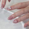 Nude Pink Press-on Nails with White Bow & Heart Design - Removable Nail Tips