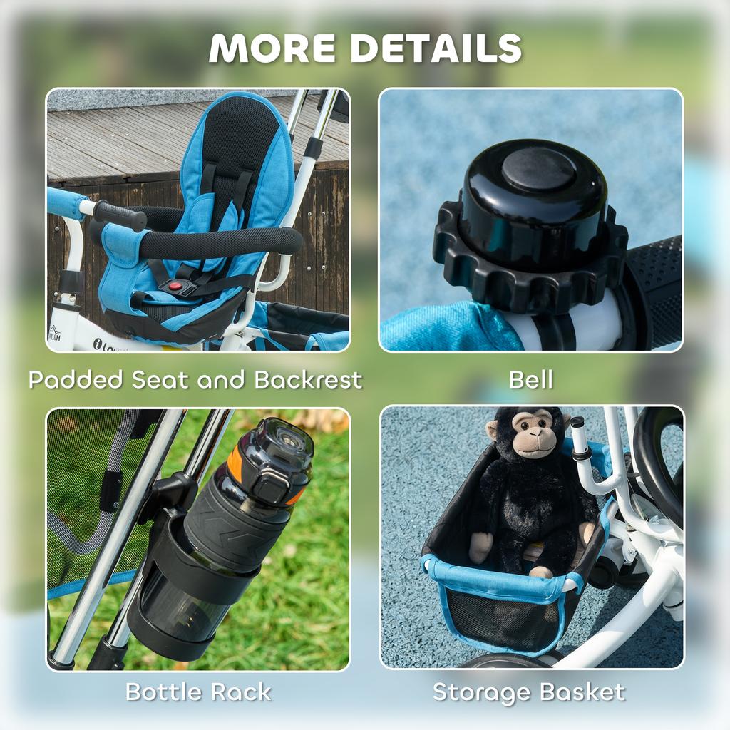 6-in-1 Children's Tricycle, Canopy, 5-Point Harness, Footrests, Brake, 1-5 Years, Blue