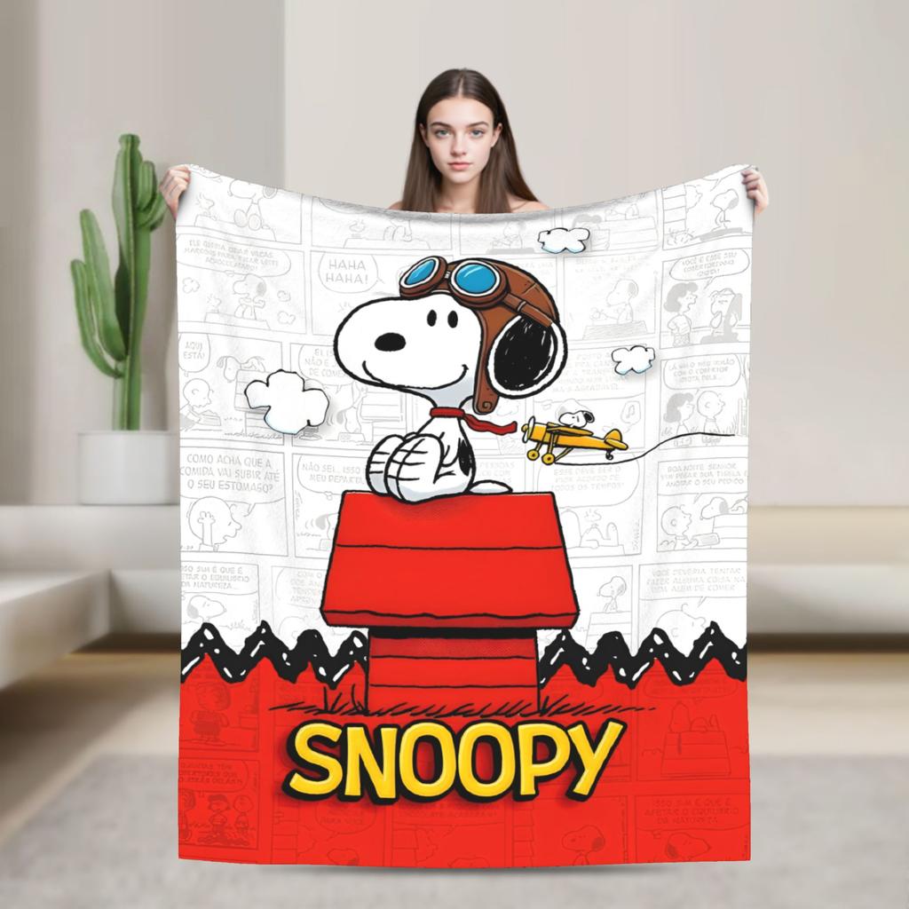 Snoopy Cartoon Dog Pilot Blankets Fleece All Season Multi-function Lightweight Throw Blanket for Bed Office Bedding Throws