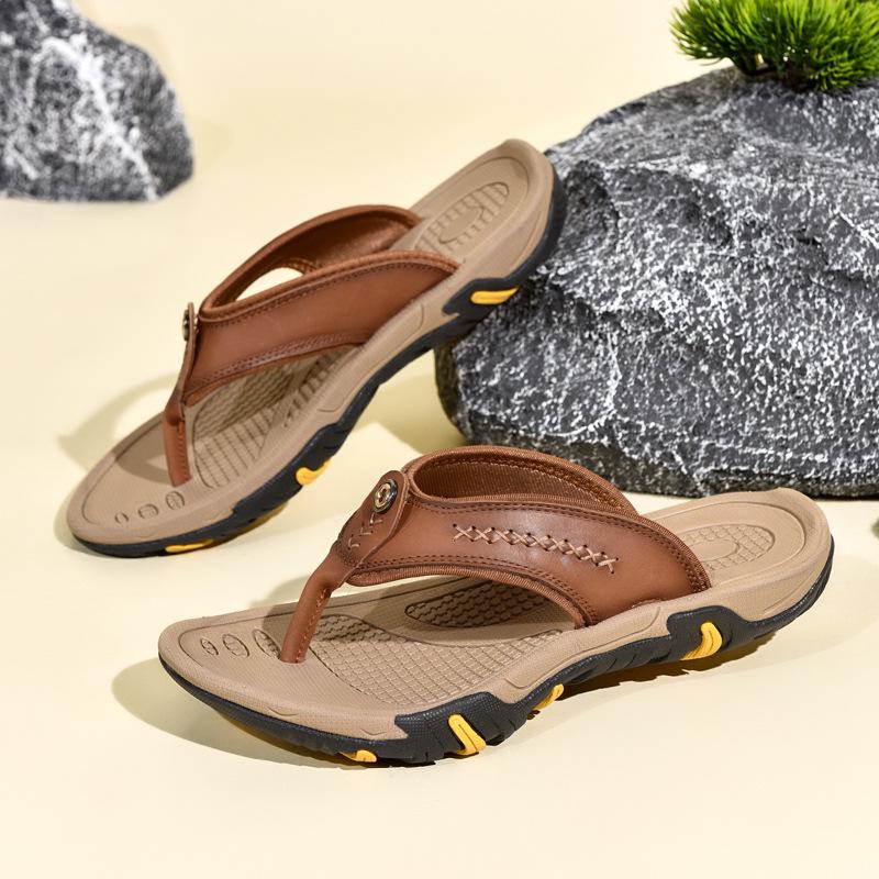 Infradito Antiscivolo Estive da Uomo in Vera Pelle, Calzature da Spiaggia e Outdoor Vietnamite