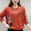 Retro Mother Loose Spring and Autumn Sweater Pocket Long-sleeved Round Neck Bottoming Knitted Sweater Top