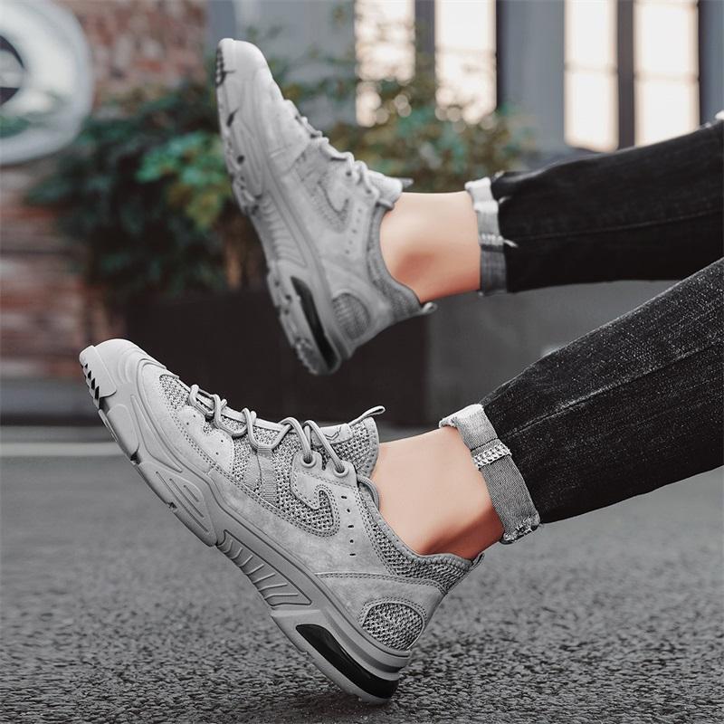 Fashion Outdoor Walking New Men Casual Shoes Summer Breathable Thin Driving Shoes Beach Vacation Mesh Shoes Feet Anti Slip Sports Shoes