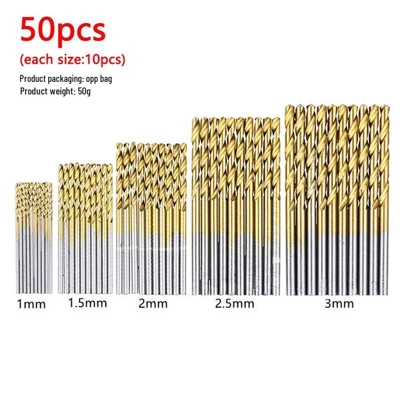 

Набор из 50 титанопокрытых спиральных сверл для дерева и пластика