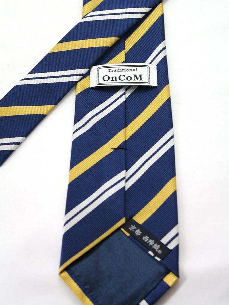 [OnCoM] Men's Business Necktie, Nishijin-ori Weave, Made in Japan, Blue, Yellow, White Stripe, Silk, Birthday Gift, thsu1510-010d-75 (Blade Width