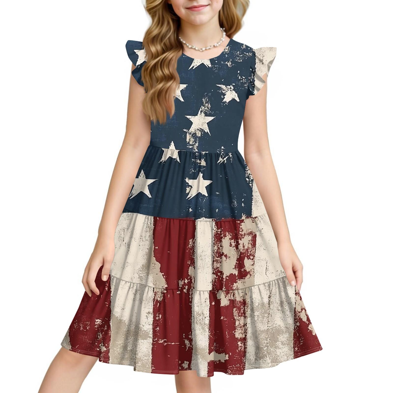 

Летнее детское платье для девочек, повседневное, на День независимости, милое платье принцессы с круглым вырезом 160 арбуз красный