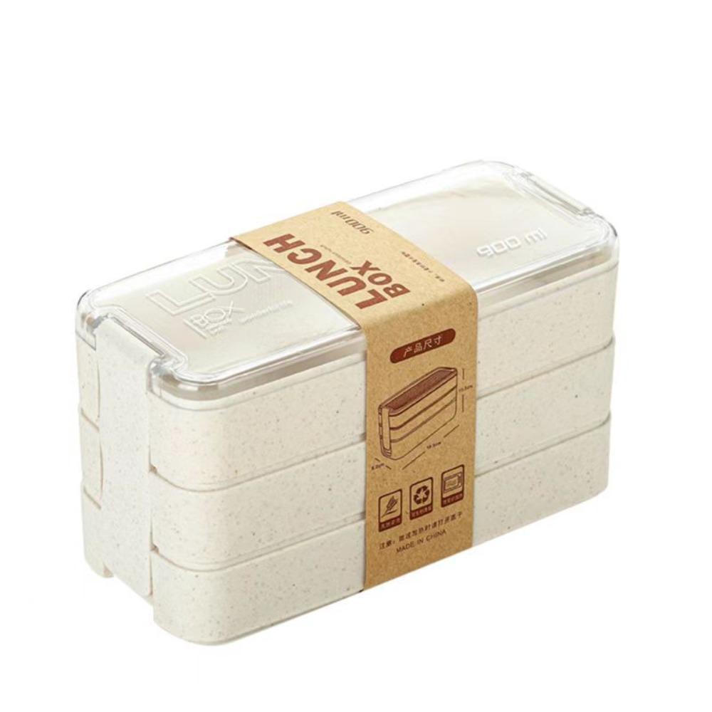 

Lunch Box Rectangle Three Layer Sealed Bento Box Stackable Fruit Food Containers with Fork Spoon for Home Travel Office 900ML