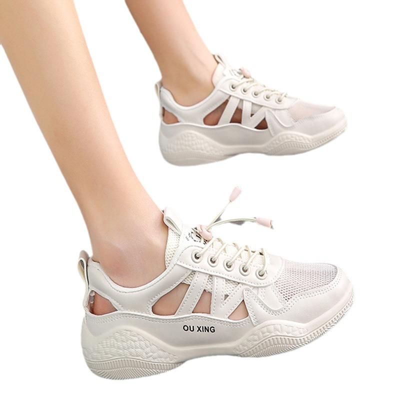Women's shoes 2025 new summer breathable mesh hollow thin little white shoes one pedal light sports sandals explosion