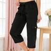 Cropped Pants Adjustable Waist Breathable Stretchy Fabric Women Summer Pants with Pockets Outdoor Travel Mid-calf Length Pants