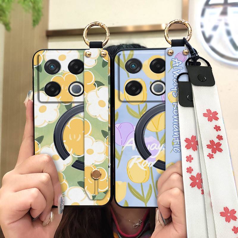 Lanyard Anti-dust Phone Case For infinix GT 20 Pro/X6871 Wristband Flower Back Cover Waterproof Shockproof Soft case