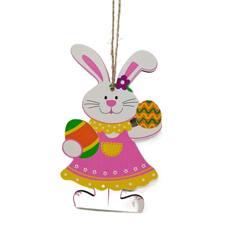 Cartoon Easter Ornaments Set Easter Decoration Bunny Rabbit Carrot Wood Pendant Craft Supplies Easter Decorations For Home