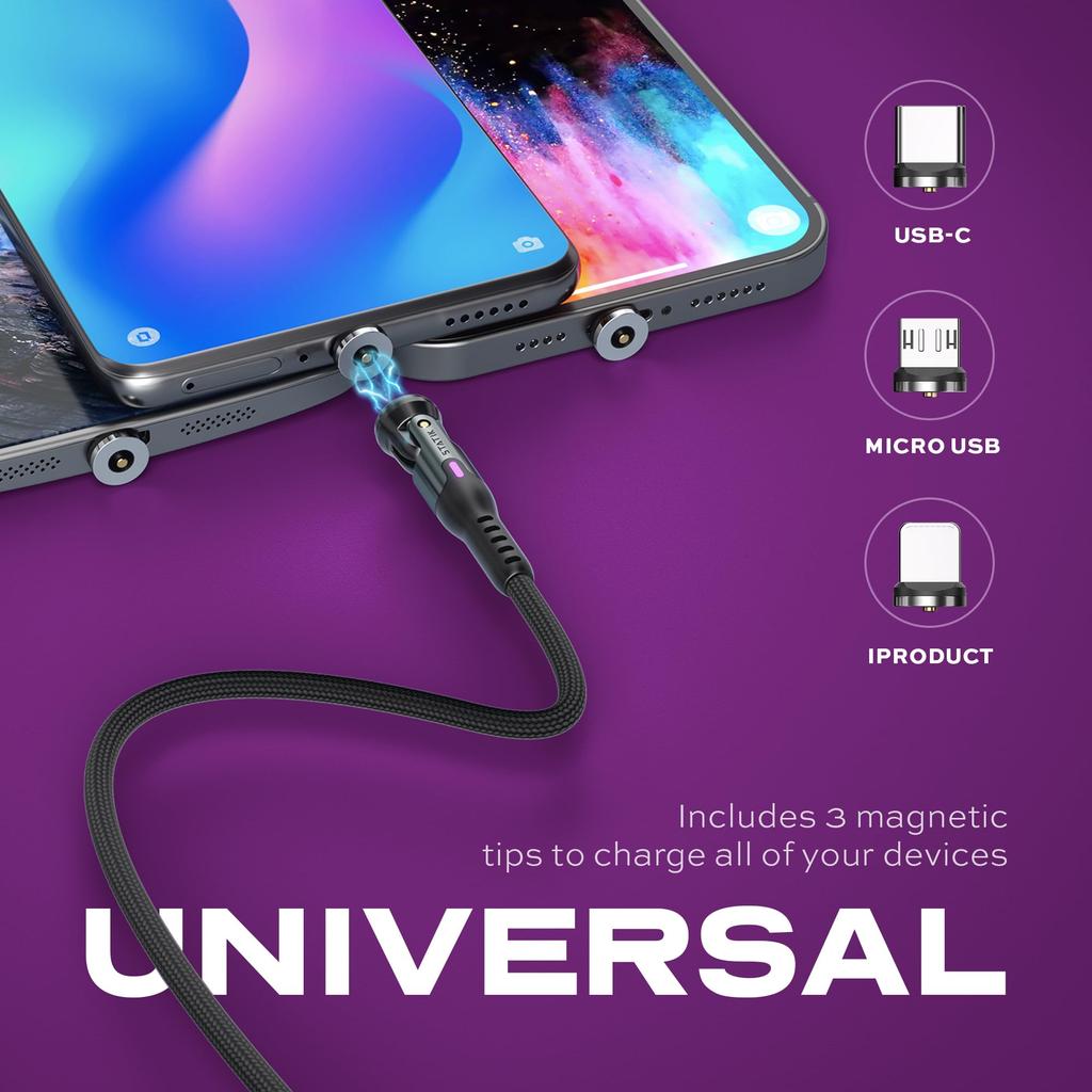 STATIK 360 Magnetic Charging Cable Type C Charger 3 In 1 USB C To USB C Micro USB iProduct Tip USB iProduct Tip USB A Phone Charging Cord Compatible