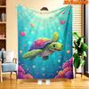 1pc Sea Turtle & Heart Print Blanket Suitable for All Seasons, Soft Flannel Bedspread with Sea Turtle, Machine Washable Throw For, Bed, Couch - Cozy G