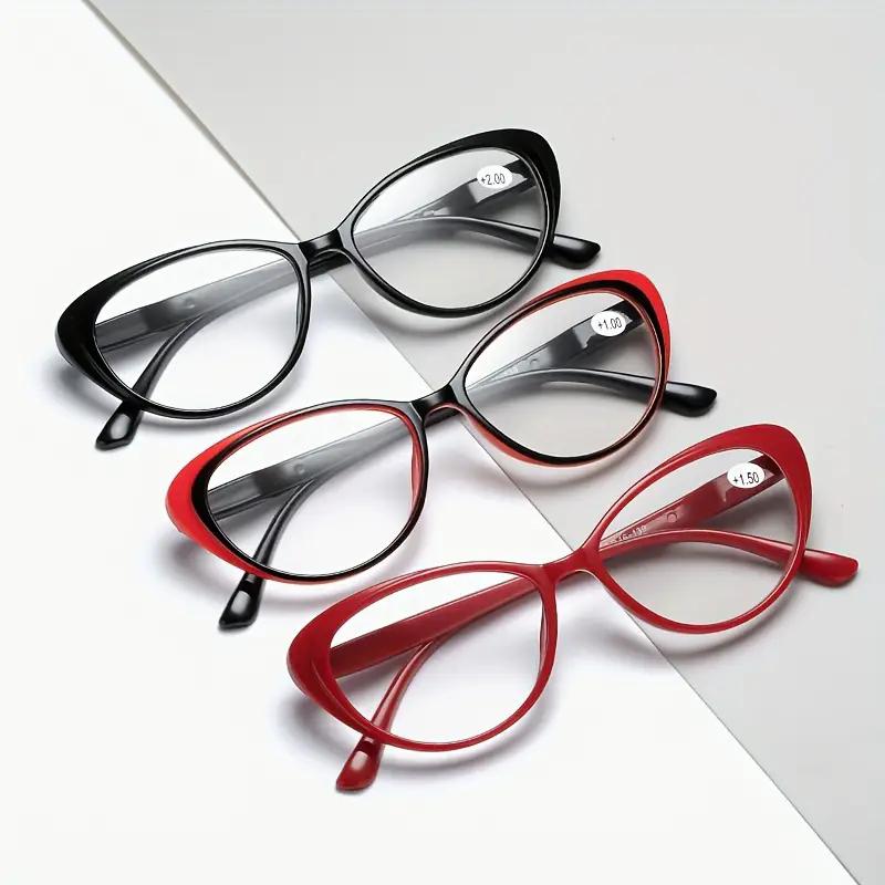 3-Pack Vintage Style Cat Eye Reading Glasses - Full Rim, Non-Prescription Clear Lens, AC Lens & Polycarbonate Frame