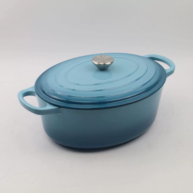 Panela de Ferro Fundido Esmaltado para Cozinha Panelas Antiaderentes Forno Holandês Panela Oval Panelas Quentes com Tampa e Alças