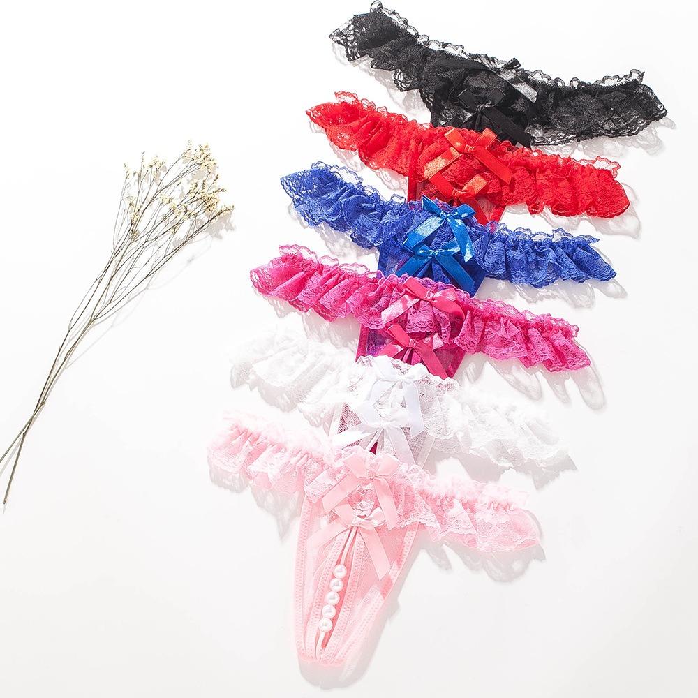 Spitzen String mit offenem Schritt Massageperle Sex-Slips Damen Sexy Transparent Heiß Kostenlose T-Pants