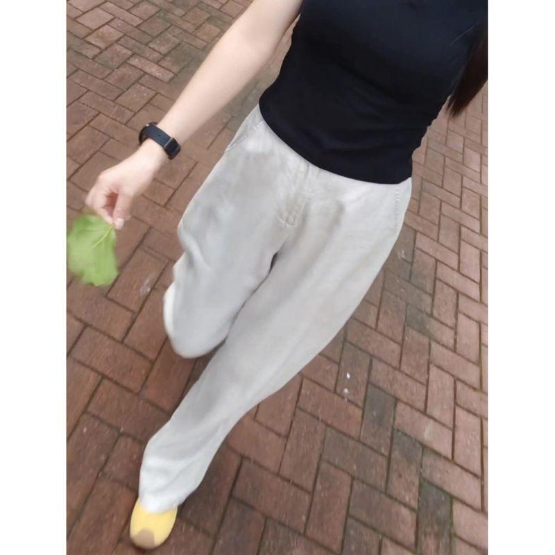 

Cream-Colored Wide-Leg Pants for Women, 2026 Spring New High-Waisted, Drapey, Slimming, Relaxed, Versatile Casual Pants White [Ordinary Style] L (55-60kg)
