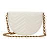 Gucci GG Marmont Chevron Quilted Saddle Bag, White Leather with Vintage Gold Double G, Women's Crossbody Handbag for Daily 746431-DTDHT-9022