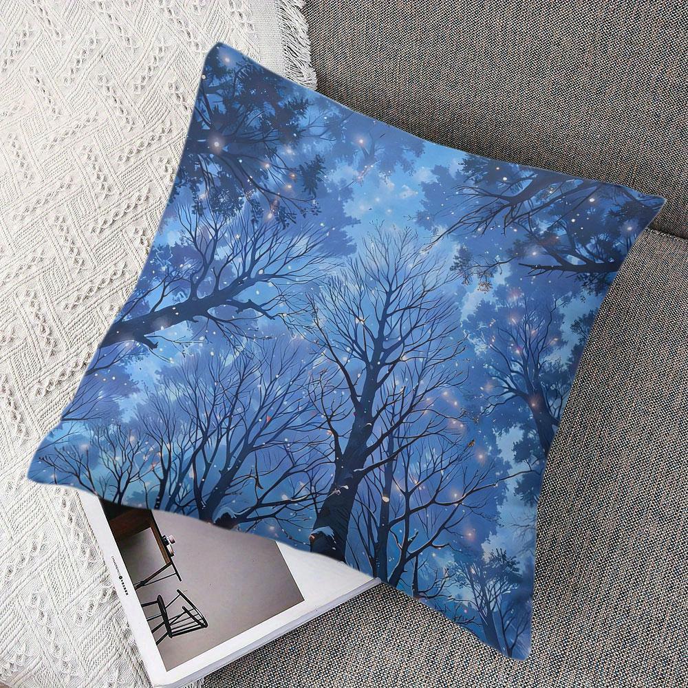 Snowy Forest Glow Square Jacquard Pillow Cover for Sofa Office Waist Cushion Cover Home Decorative Pillowcase