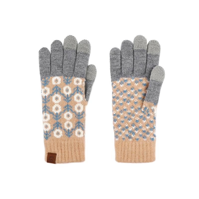 Japanischer Herbst und Winter Explosion Wolle kontrastierende Wolle gestrickte Handschuhe Retro Jacquard Samt Radfahren warme Handschuhe