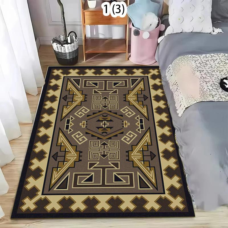 Modern Geometric Area Rug Retro Tribal Pattern Non Slip Washable Carpet Doormat for Living Room Bedroom Bohemian Home Decor