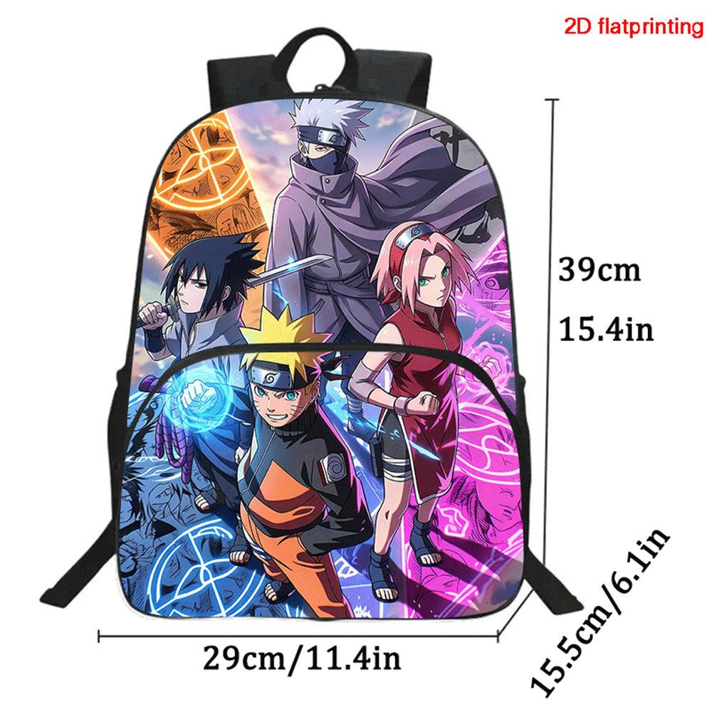 2Pcs Set Kids Backpack with Front Pocket & Pencil Bag, Cartoon NARUTO School Bags for Boys&Girls Aged 6-10, Durable& Lightweight