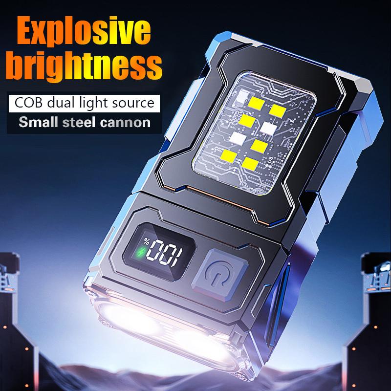 Mini Outdoor Flashlight Head Rotatable Work Light Keychain Light Burst Bright Dual Light Source