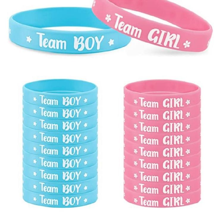 Baby Gender Expose Silicone Wristbands Patterned Baby Gender Expose Bracelets Baby Shower Decoration for Parties