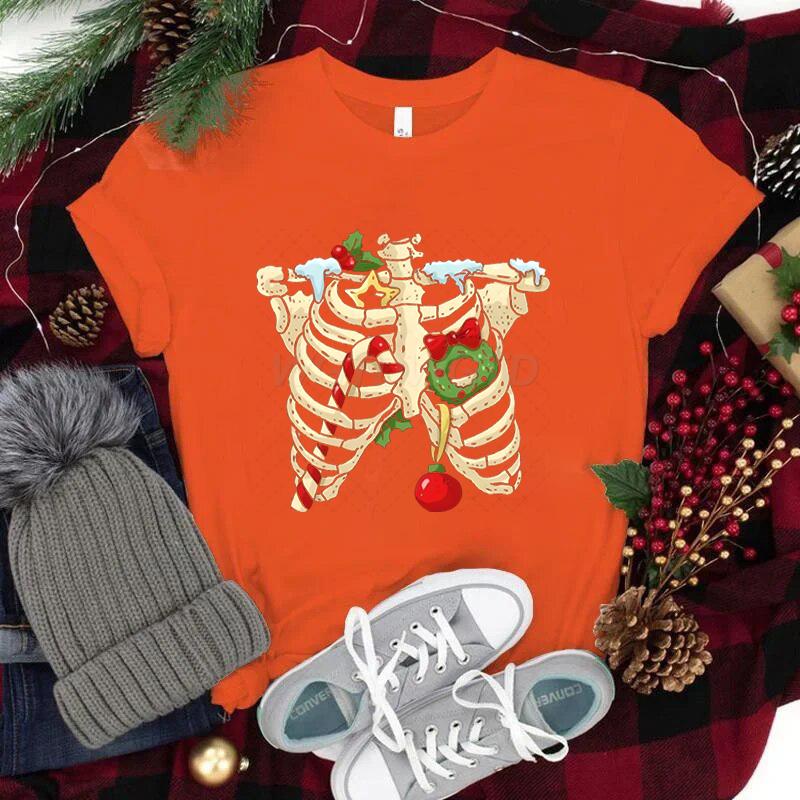 Christmas Skeleton Skull Tshirt Unisex Women Fashion Casual Tops Xmas Festive Holiday Classic Tops Unisexs Womens Clothing