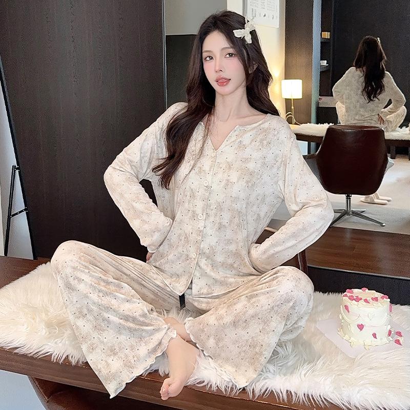 Wumida Spring New Long-sleeved Modal Pajamas Women's High-end Polka Dot Printed Loungewear Suit Can Be Worn Outside