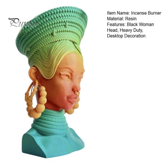 Black Woman Incense Burner African Queen Head Incense Stick Cone Holder Home Office Yoga Meditation Room Desktop Decoration Ornament