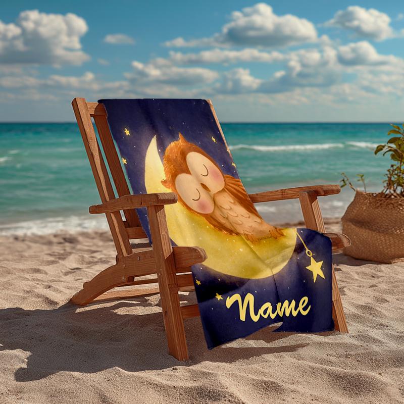 Custom Name Ultra-Soft Beach Towel with Owl Theme,Ideal for Pool - Camping, Diving - Perfect Travel Essential, Vibrant Beach Towel.