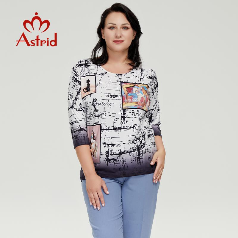 

Осенняя женская футболка Astrid, большой топ с длинными рукавами 2022, женская одежда, винтажная модная трендовая женская футболка с ромбовидным принтом