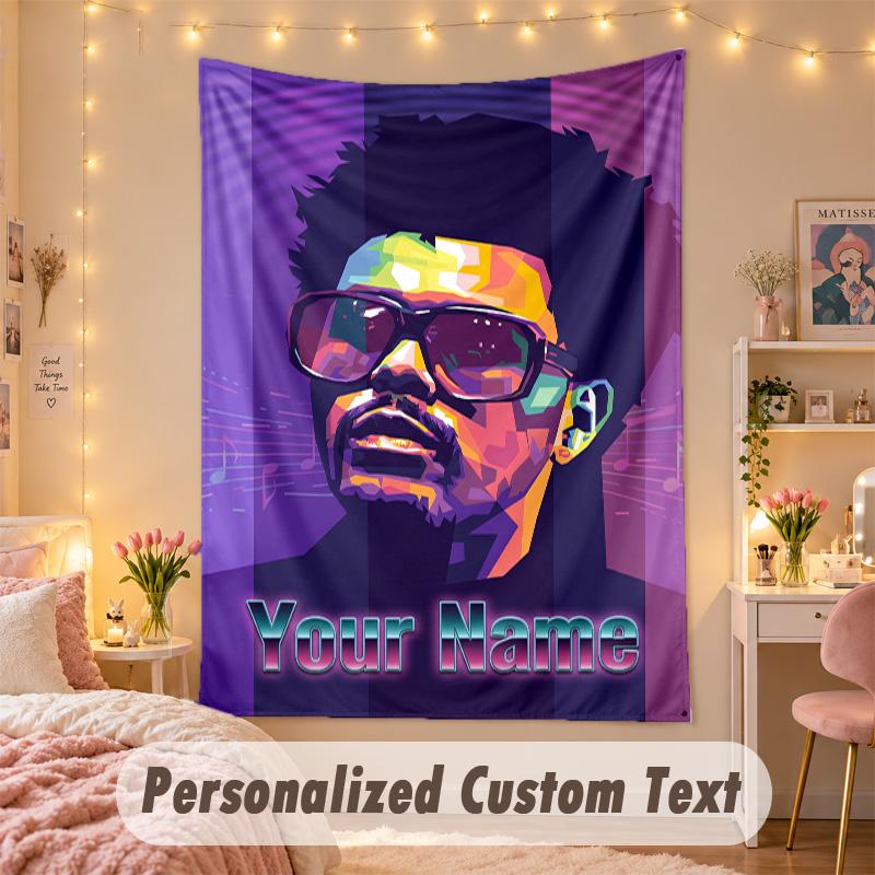 Custom Personalized Tapestry,The Weeknd Print Custom Name Text Wall Art Hanging for Bedroom