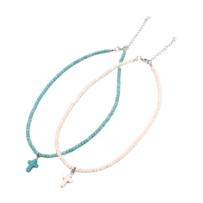 Women Bohemia Turquoise Cross Summer Beach Choker Necklace Jewelry Gift