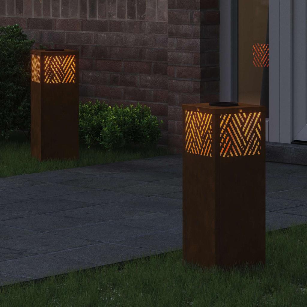 Solar LED Path Light 2 Pcs Bronze Weatherproof Steel