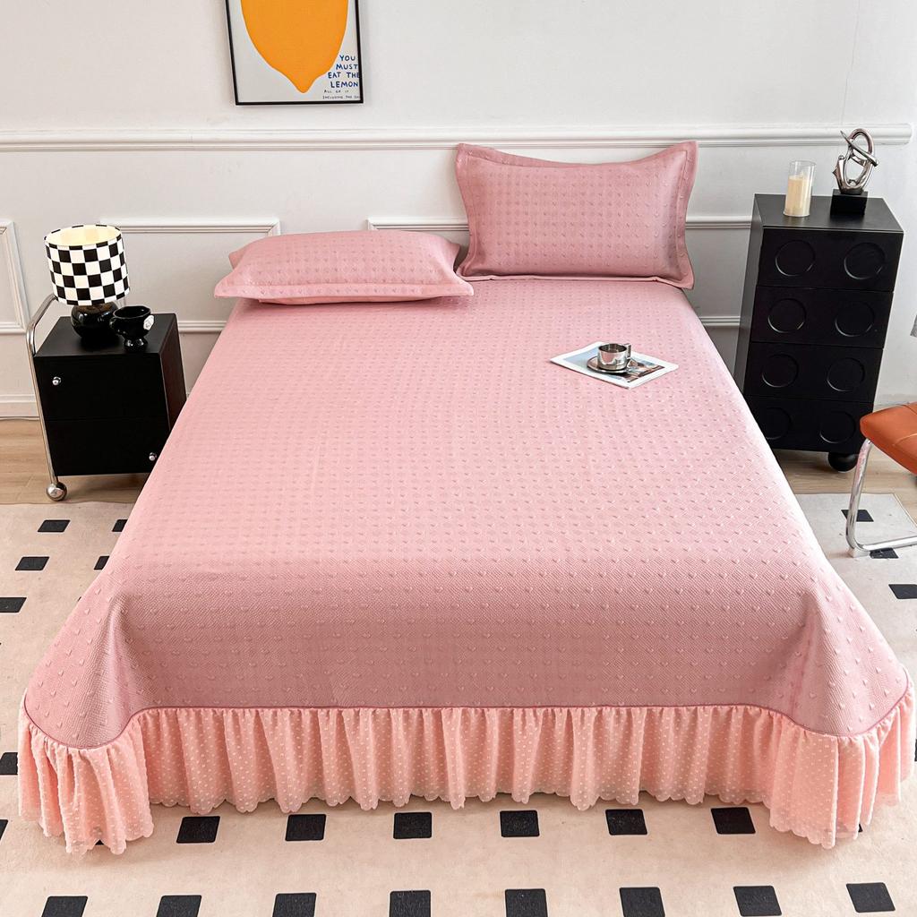 Summer French cold bean ice silk mat three-piece bed cover bed skirt Korean version lace cool mat