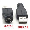 DC Female To USB 2.0 Type A Male Plug DC Jack Socket Connector 5V Power Plugs Adapter 5.5*2.1mm Charging Converter Laptop PC DIY
