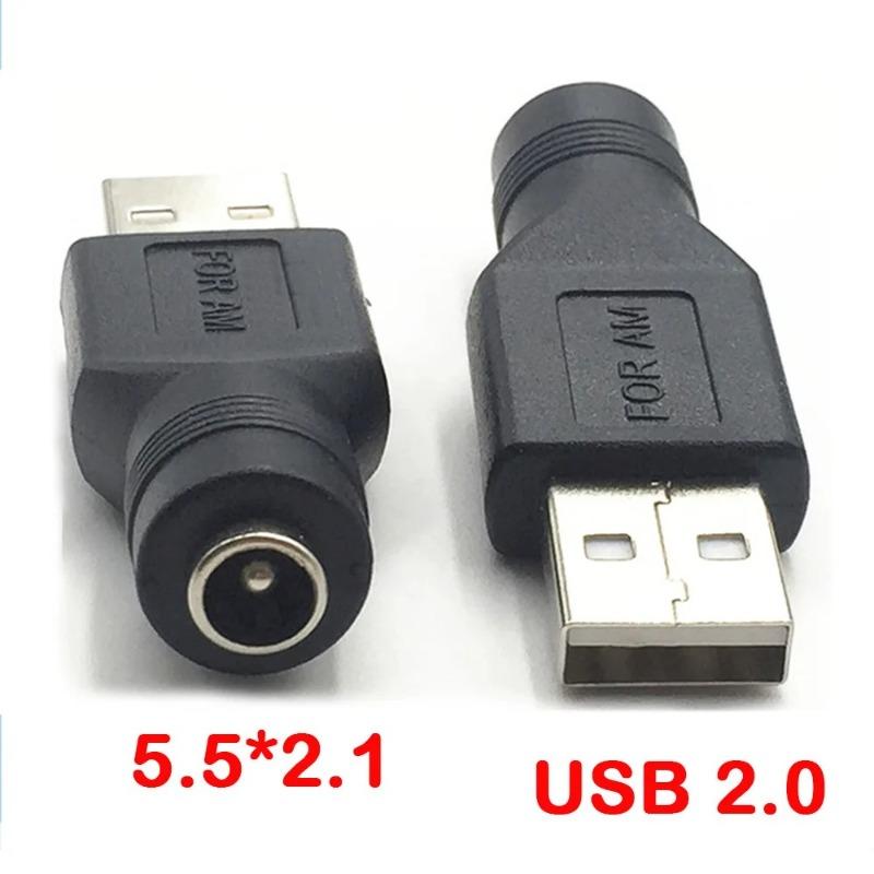 DC Female To USB 2.0 Type A Male Plug DC Jack Socket Connector 5V Power Plugs Adapter 5.5*2.1mm Charging Converter Laptop PC DIY
