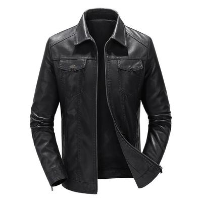 Pánská kožená bunda Jaro, Podzim a Zima Slim-fit Trend Plus Sametová Zesílená Motocyklová bunda Pánská kožená bunda