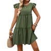 Women's Fashionable Color Round Neck Ruffled Bohemian Loose Dress