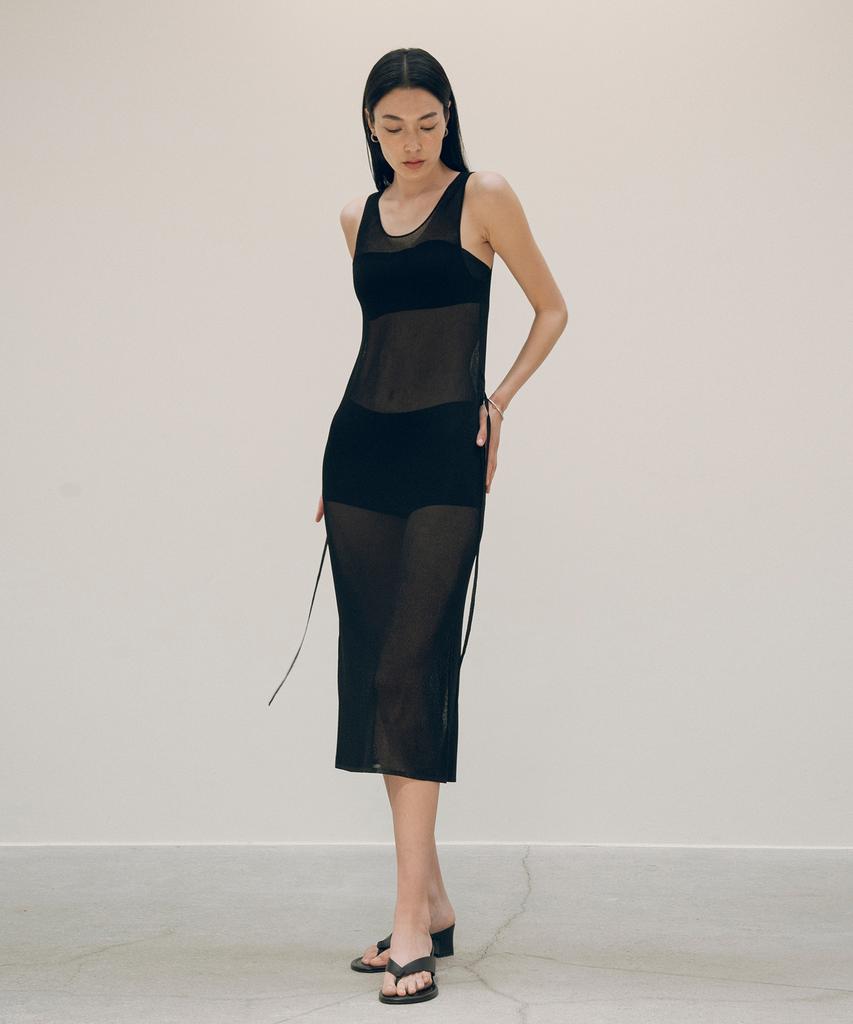 Siyajyu Sikn2119 See-Through Glitter Knit Dress_Black